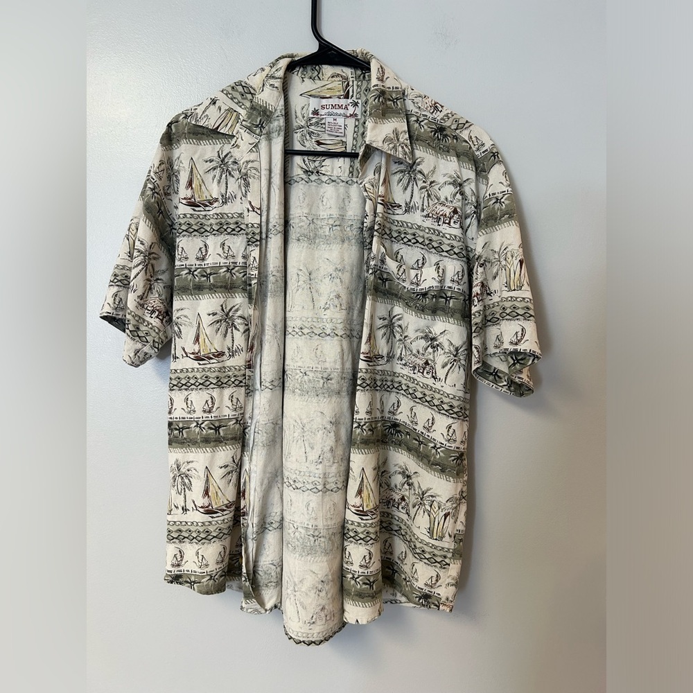 Summa classic silk blend short sleeve button down shirt